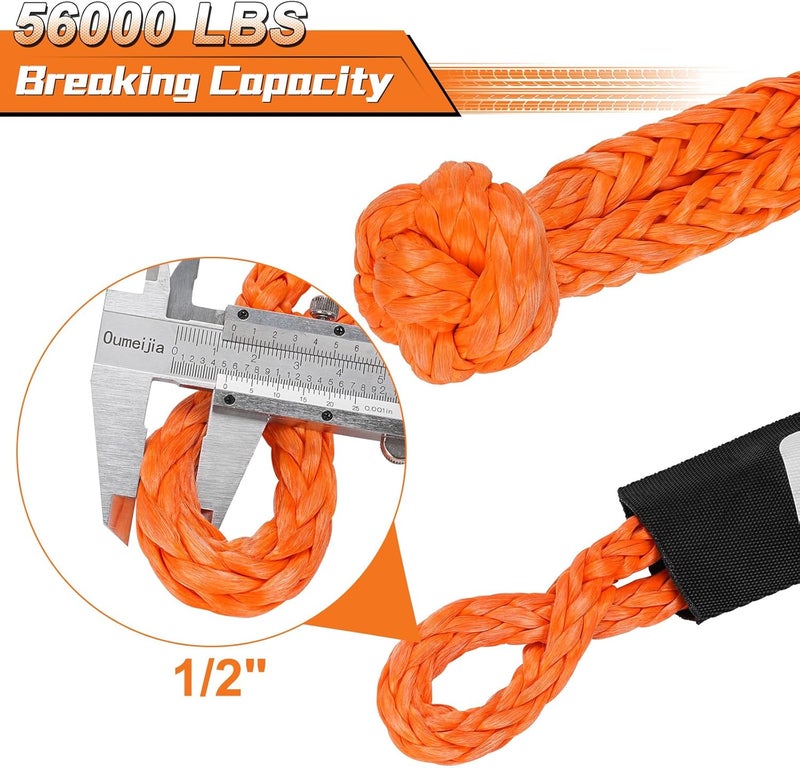 Aomifunny Synthetic Soft Shackle Rope, 2-Pack 1/2in x 22in, 56000 Lbs Breaking Strength, Synthetic Road Recovery Rope for Sailing SUV ATV 4X4 Truck Jeep Safer Than Metal Shackle (Orange) - Image 2